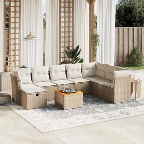 9 pcs conjunto de sofás p/ jardim com almofadões vime PE bege