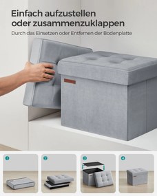 Banco de arrumação com tampa com capacidade para 130 kg 31 x 41 x 31 cm cinzento claro