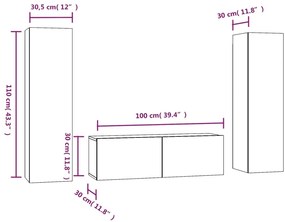 Conjunto móveis de TV 3 pcs madeira processada carvalho fumado