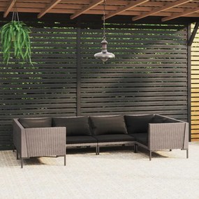 vidaXL 6 pcs conj. lounge jardim c/ almofadões vime PE cinza-escuro
