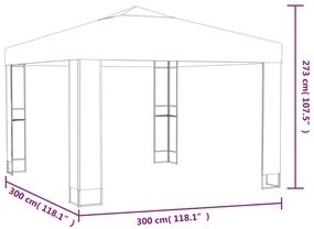Gazebo c/ telhado duplo 3x3x2,7m 180 g/m² cinzento-acastanhado