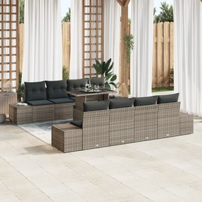 Conjunto de Sofá de Jardim de 7 Peças com Almofadas Cinza em Rattan Si