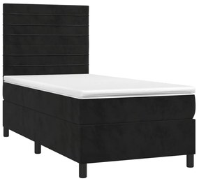 Cama box spring c/ colchão/LED 90x200 cm veludo preto