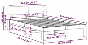Estrado de Cama com Cabeceira Marrom Encerada 120x190 cm Madeira de Pi