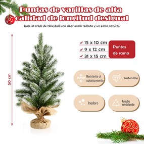 Mini árvore de natal de mesa de 50 cm festiva em miniatura árvore artificial decorativa em pe novo com base de cimento com pano de linho Verde