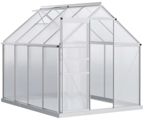Outsunny Estufa de Jardim de Policarbonato e Alumínio Estufa de Exterior com Porta Corredeira e 2 Clarobóias para Cultivo de Plantas Sementes 190x253x199cm Transparente
