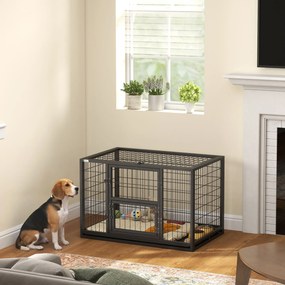 Gaiola robusta para cães 94 x 60 x 64 cm, casota interior com compartimentos abertos e porta para alimentação, em aço , preta