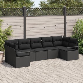 Conjunto de Sofá de Jardim de 7 Peças com Almofadas Preto Rattan Sinté