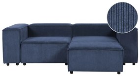 Sofá de canto modular 2 lugares com repousa-pés em bombazine azul escuro APRICA Beliani