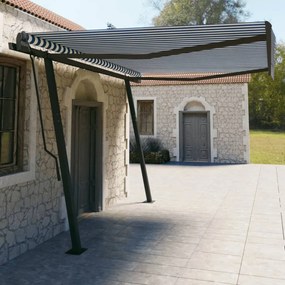 vidaXL Toldo retrátil manual com postes 4,5x3 m azul e branco