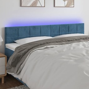 3121676 vidaXL Cabeceira de cama c/ luzes LED veludo 180x5x78/88cm azul-escuro