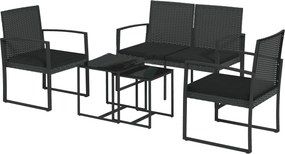 Outsunny Conjunto Móveis Jardim Vime Sintético 2 Poltronas Individuais Sofá Duplo 2 Mesas Centro Estilo Moderno Preto | Aosom Portugal