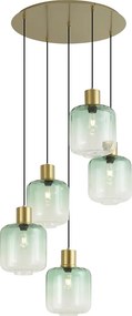 Candeeiro suspenso Hotel Chic latão com vidro azul e verde 5 luzes - Qara