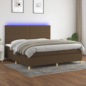 Cama box spring c/ colchão/LED 200x200cm tecido castanho-escuro