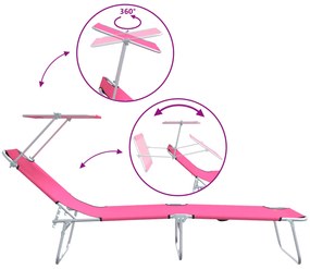 Espreguiçadeiras Dobráveis 2 pcs com Toldo Rosa Tecido Oxford 600D