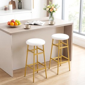 Conjunto de 2 Bancos de Bar Redondos, 33,5 x 73 cm, Estrutura Metálica Reforçada, Branco