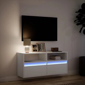 Móvel de parede para TV com luzes LED 100x31x45 cm branco