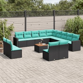 vidaXL 14 pcs conjunto de sofás p/ jardim c/ almofadões vime PE preto