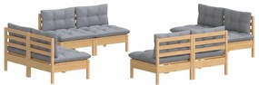 8 pcs conjunto lounge de jardim + almofadões cinza pinho