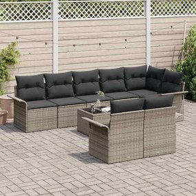 Conjunto de Sofá de Jardim vidaXL 8 Peças com Almofadas Preto Poliratt