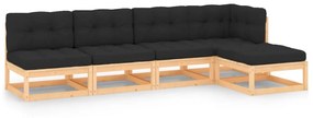 vidaXL 5 pcs conjunto lounge de jardim c/ almofadões pinho maciço