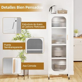 Armário Cozinha metálico 45 x 40 x 141 cm de 5 níveis Despensa de cozinha alta e estreita com prateleiras ajustáveis e porta semitransparente branco