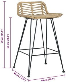 Cadeiras de bar 2 pcs vime genuíno