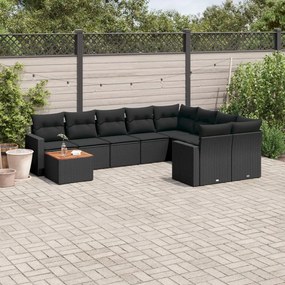 10 pcs conjunto sofás de jardim c/ almofadões vime PE preto