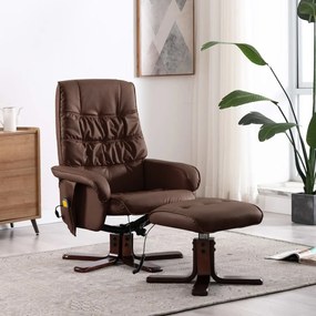 vidaXL Cadeira massagens reclin. + apoio pés couro artificial castanho