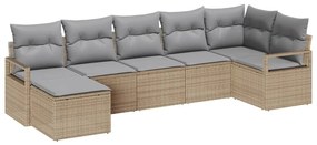 Conjunto de Sofá de Jardim com 7 Peças da em Rattan Poly Bege
