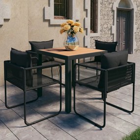 5 pcs conjunto de jantar p/ jardim vime de PVC preto e castanho