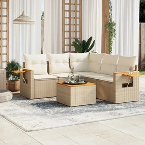 vidaXL 6 pcs conjunto de sofás p/ jardim com almofadões vime PE bege