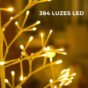 Árvore de Natal Artificial 180 cm com 384 Luzes LED Branco-Quente Ramos Flexíveis Base de Aço Branco