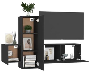 Conjunto de 3 Móveis de Parede de TV Faial M - Preto - Design Moderno