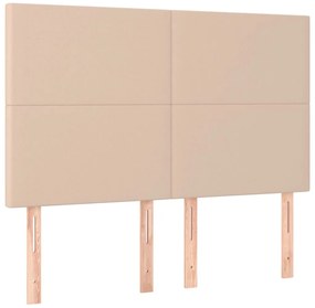 Cama box spring c/colchão/LED 140x190cm couro artif. cappuccino