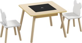 AIYAPLAY Conjunto de Mesa e 2 Cadeiras com Encosto em Forma de Ursinho e Compartimentos Ocultos Madeira e Branco | Aosom Portugal