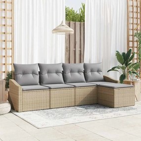 vidaXL Conjunto de Jantar de Jardim com 5 Peças e Almofadas Bege em Rattan Sintético