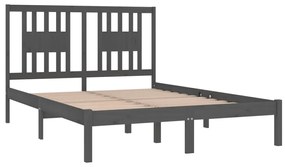 Estrutura de cama casal 135x190 cm madeira maciça cinzento
