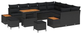 vidaXL Conjunto de Sofá de Jardim 12 pcs Preto vime PE