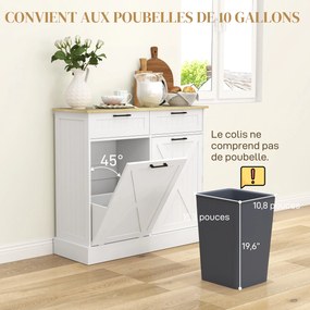 Armario de Cozinha, 100 x 36 x 90 cm, Compartimento para Caixote do Lixo de 38 L, Branco