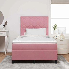 Cama Box Spring vidaXL com Colchão e LED Rosa 120x190 cm Veludo