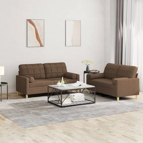 vidaXL 2 pcs conjunto de sofás com almofadas tecido castanho