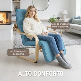 Poltrona Relax com Apoio para os Pés Ajustáveis Poltrona Estofada em Tecido com Estrutura de Madeira 66,5x94x100 cm Azul
