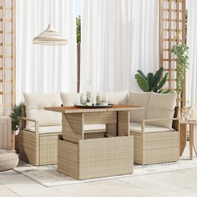 Conjunto de Sofá de Jardim vidaXL de 5 Peças com Almofadas Bege de Rat
