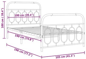 Estrutura de cama com cabeceira e pés 100x190 cm metal preto
