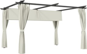 Outsunny Pérgola 3x3 m com Toldo Retrátil e Cortinas Abrigo de Sol UPF30+ para Jardim Terraço Exterior | Aosom Portugal