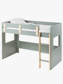 Cama mezanino meia-altura Montessori, TEMA EVEREST verde escuro liso