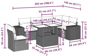 7 pcs conjunto de sofás p/ jardim c/ almofadões vime PE preto