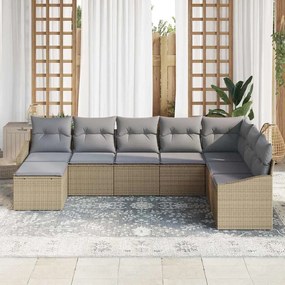 Conjunto de Sofá de Jardim de 8 Peças com Almofadas Bege em Rattan