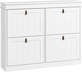 HOMCOM Móvel Sapateira Branco Sapateira Estreita com 4 Portas e Prateleira Ajustável para 20 Pares de Sapatos 105x24x82,5 cm Branco | Aosom Portugal